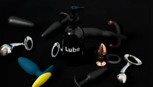 A collection of Butt Plugs and a lube dispenser