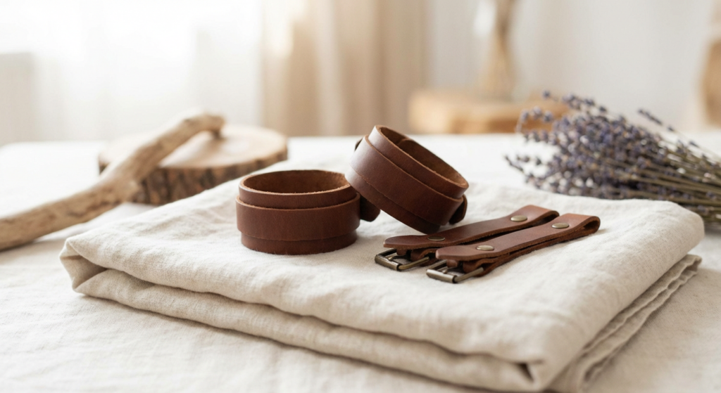 Simple image of leather straps and bonds for adults. Soothing background