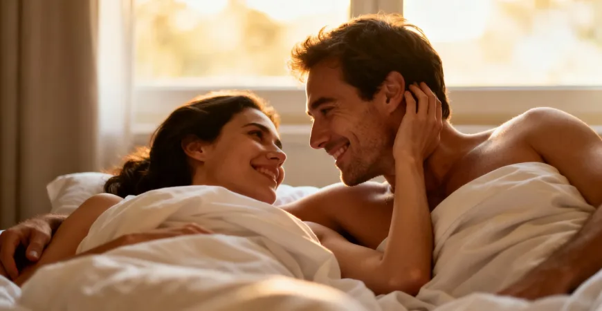 A couple lying in bed after a sexual experience