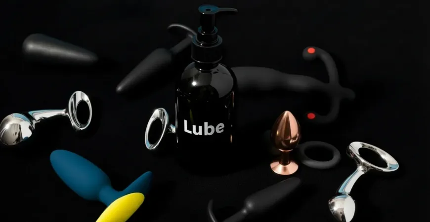 A collection of Butt Plugs and a lube dispenser